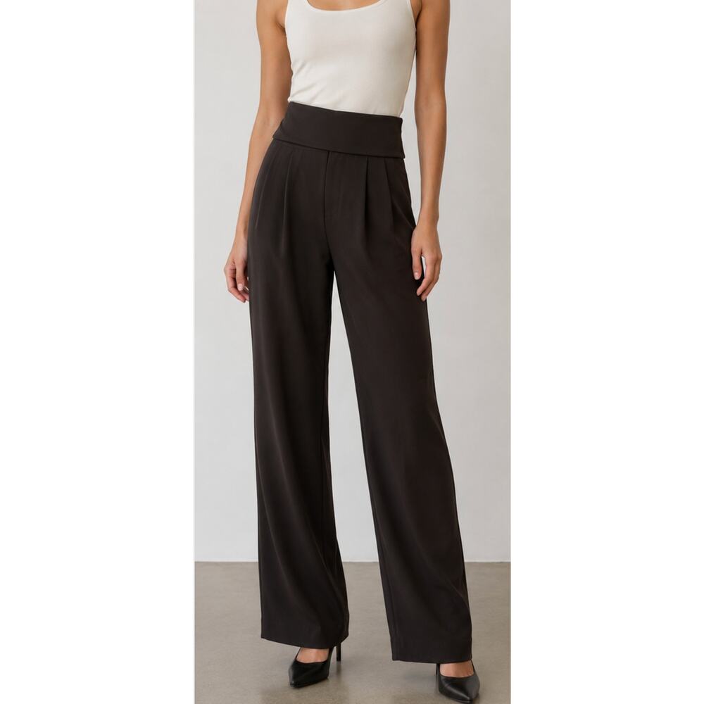 Wilfred by Aritzia Woman's Pleated Pants Fold Over Waist High Rise/Side Zipper